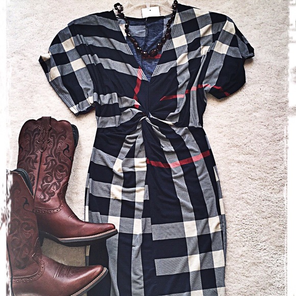 Navy, red & ivory midi dress.  NWT. - Picture 3 of 8